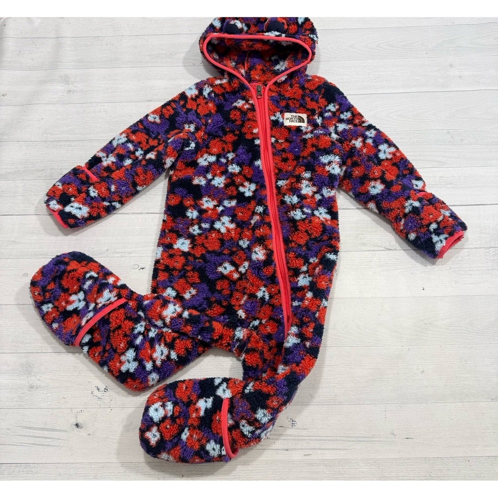 North Face Campshire One-Piece Bunting pink purple floral 18-24 months